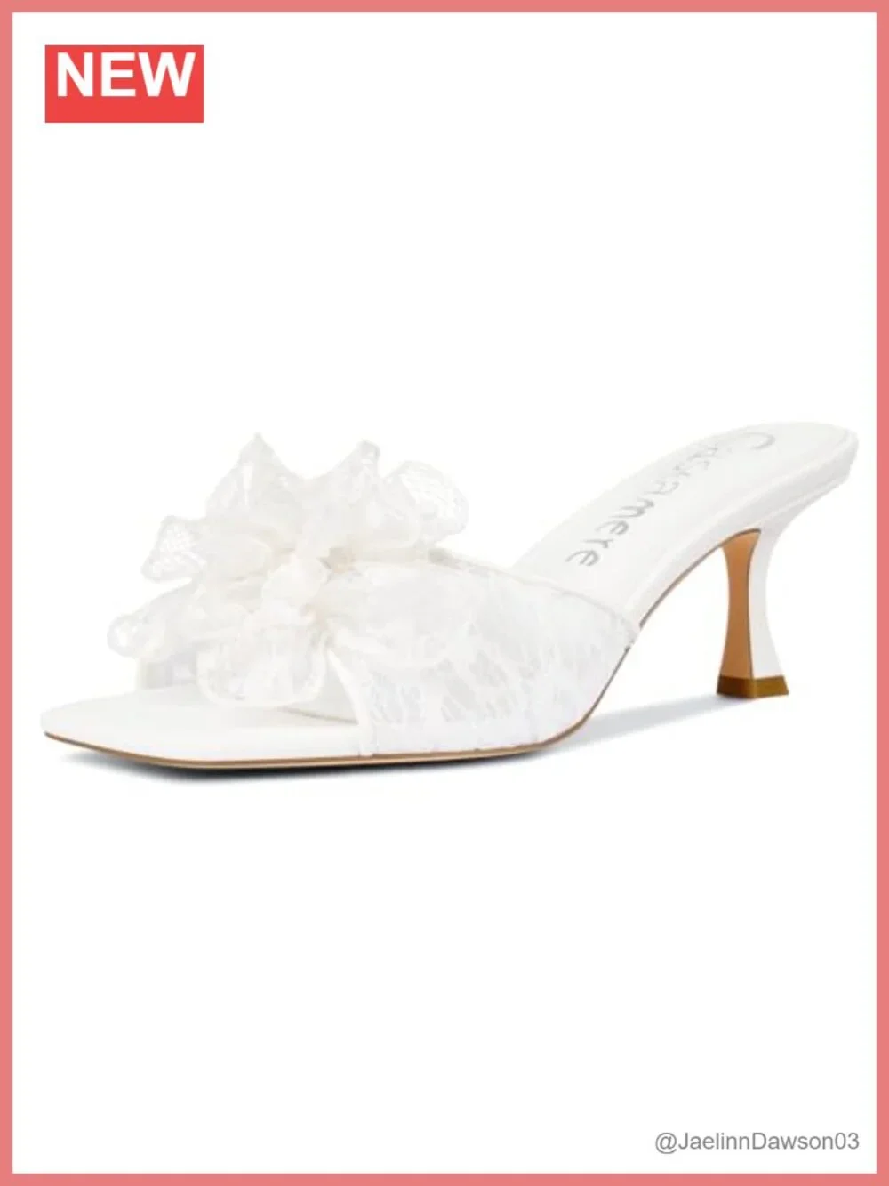 Floral Lace Mesh Kitten Heel Mules Square Toe Slip On Bridal Sandals